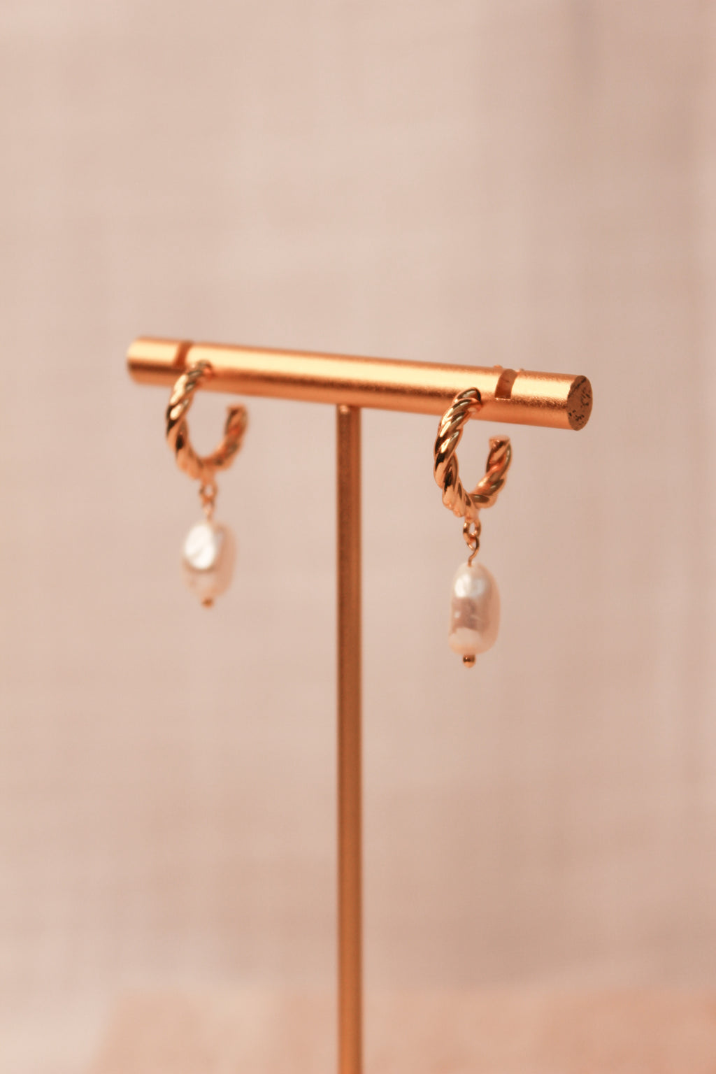Adrienne 18K Gold Pearl Earrings Display