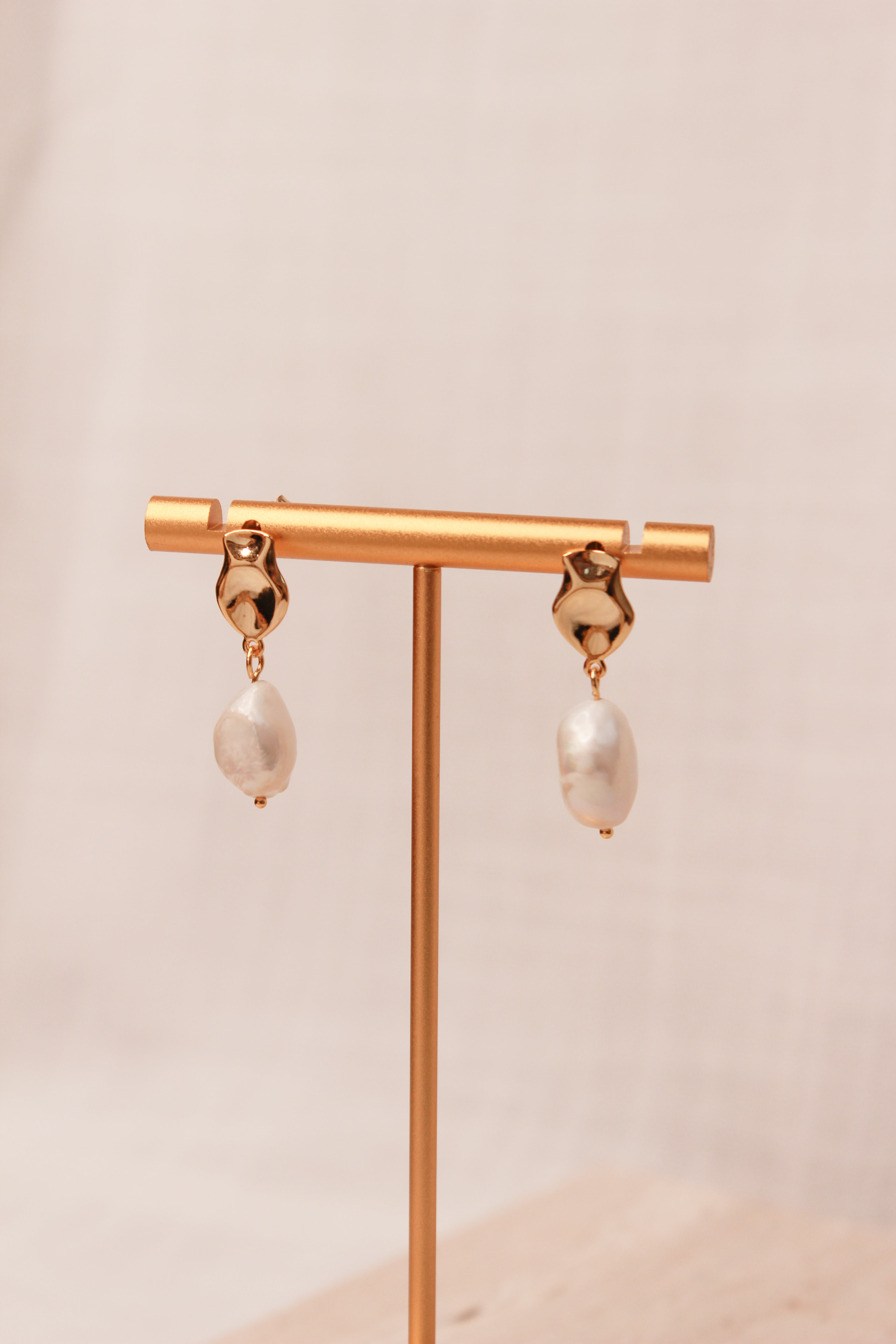 Athena 18K Gold Baroque Pearl Earrings Display