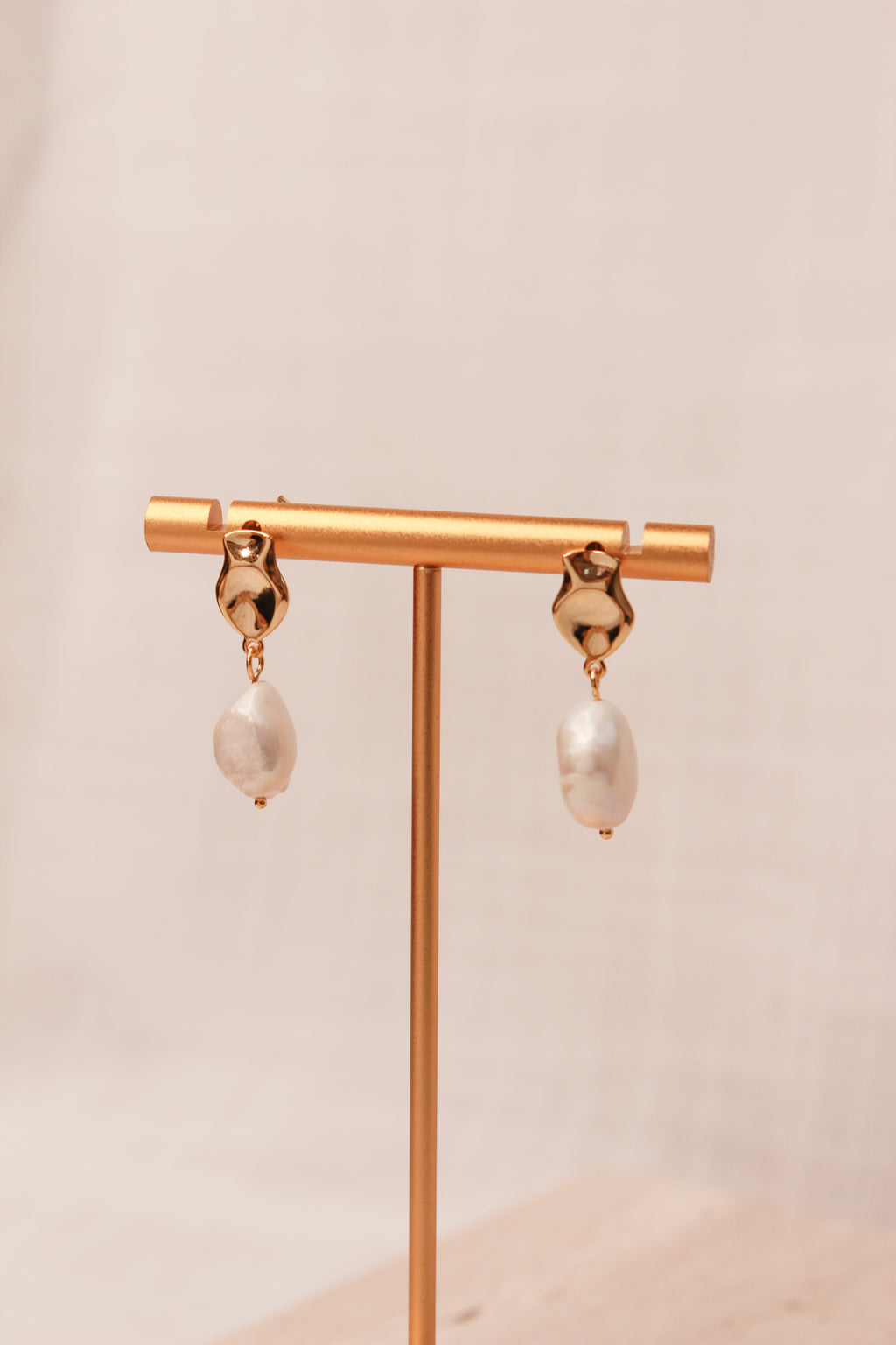 Athena 18K Gold Baroque Pearl Earrings Display