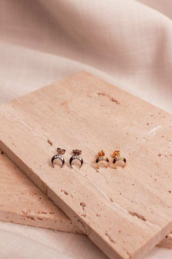 Lunar Night Gold Stud Earrings