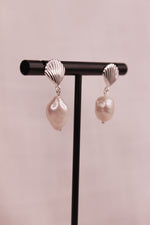 Load image into Gallery viewer, Venus Silver Pearl Earrings Detail
