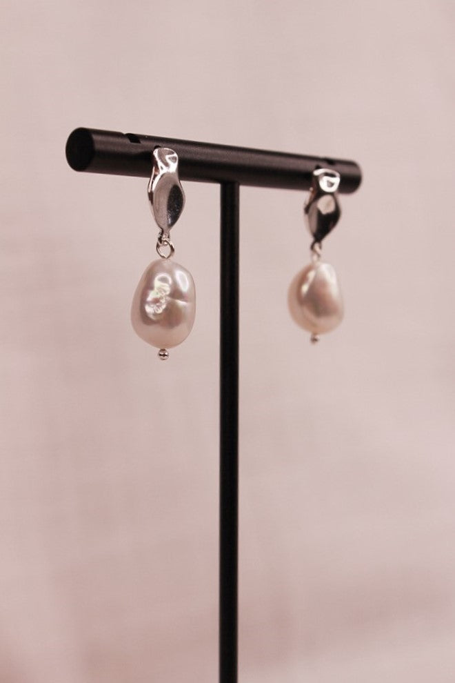 Athena Silver Baroque Pearl Earrings Display