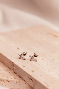 Zirconia Cross Silver Earrings