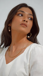 Load image into Gallery viewer, Swarali Gold Pearl Hoop Earrings
