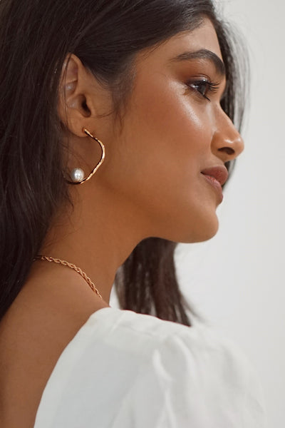 Swarali Gold Pearl Hoop Earrings