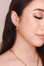 Load image into Gallery viewer, Sebastian Gold Rectangle Hoop Earrings
